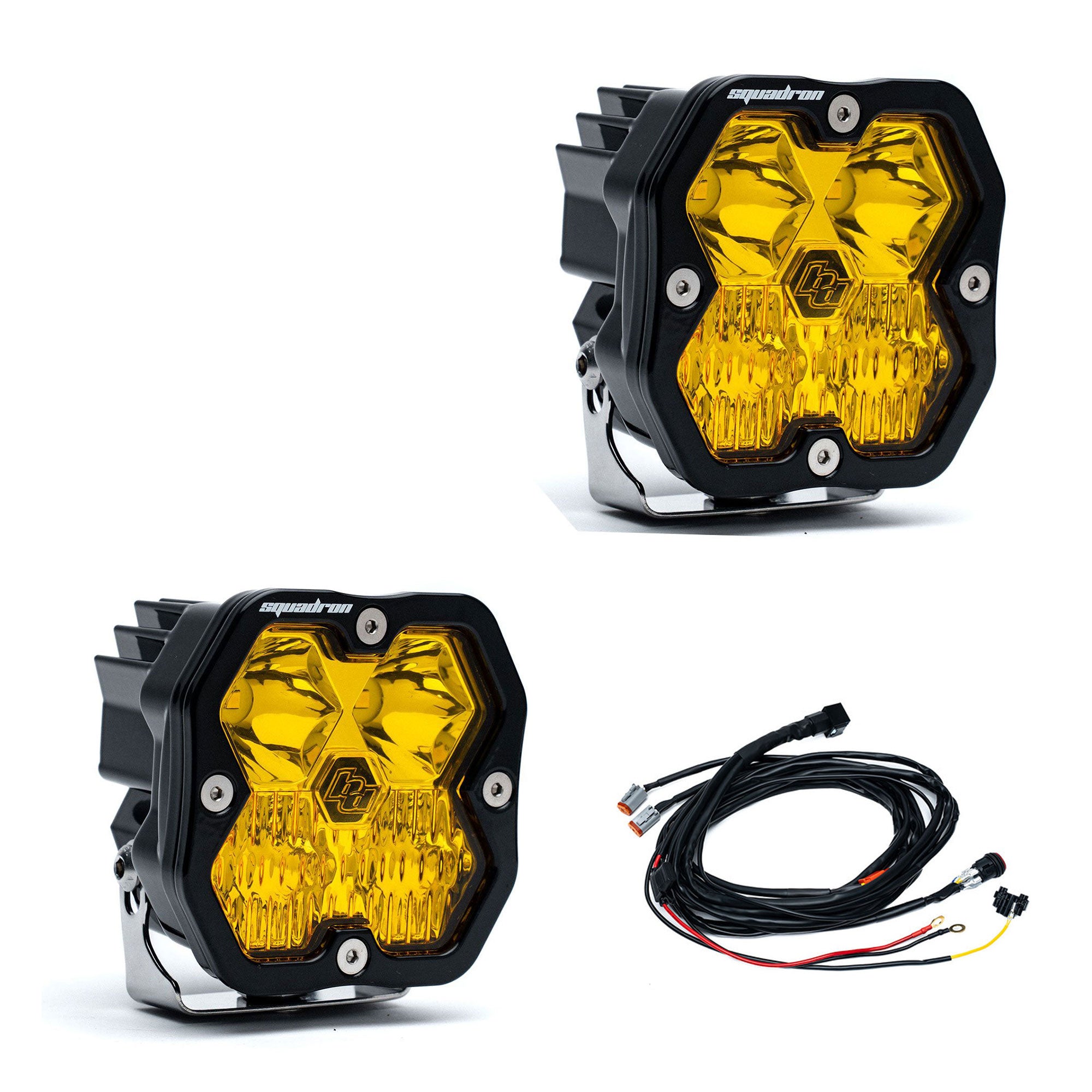 Baja Designs Squadron 2.0 Sport Black LED Auxiliary Light Pod Pair - Driving combo | Amber | Harness included